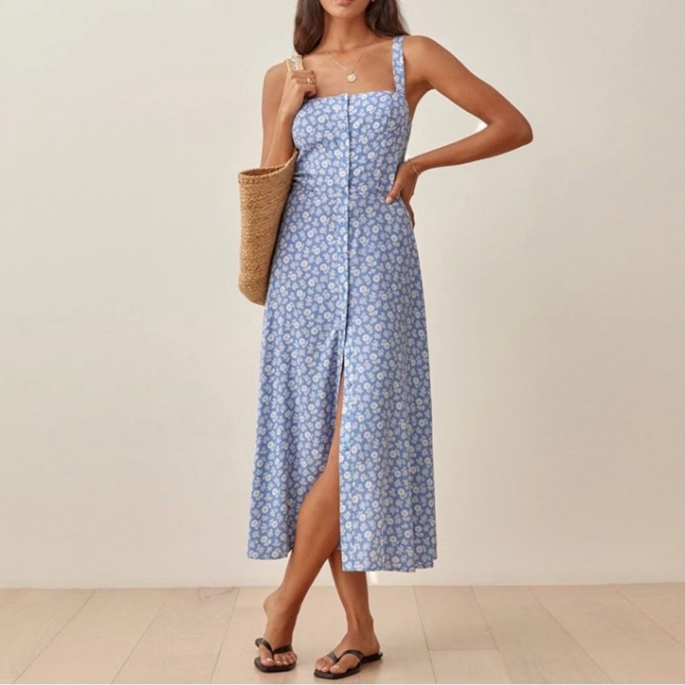 Reformation Persimmon Dress - Blue/White Floral - Size 4